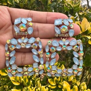 Dazzling Iridescent and Blue Geometric Earrings